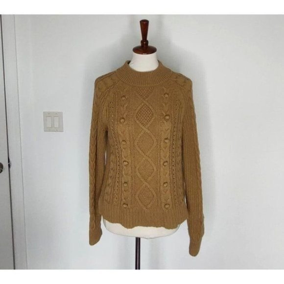 J. Crew Sweater S Azra Cable Knit Pullover Mock Neck Caramel Chunky - Picture 3 of 9